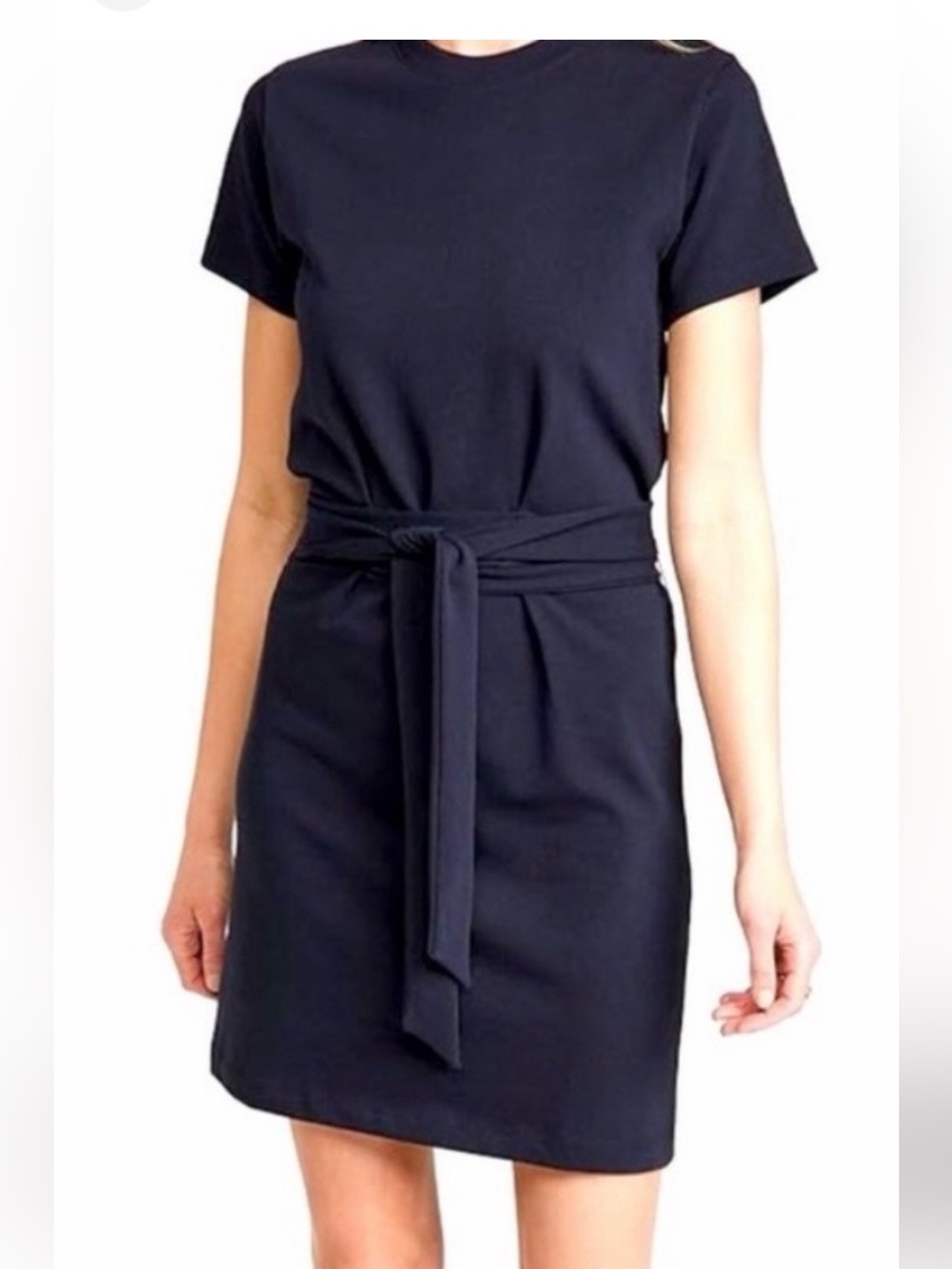 Vince Navy Short-Sleeve Tie-Waist Dress